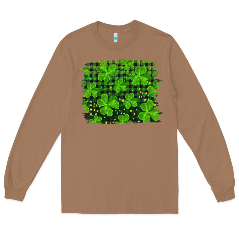 St Patrick's Day Shamrock And Plaid Distressed Background Long Sleeve Tee by RanaPortraitStore | Teevron