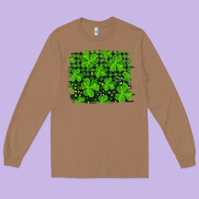 St Patrick's Day Shamrock And Plaid Distressed Background Long Sleeve Tee Designed By Ranaportraitstore