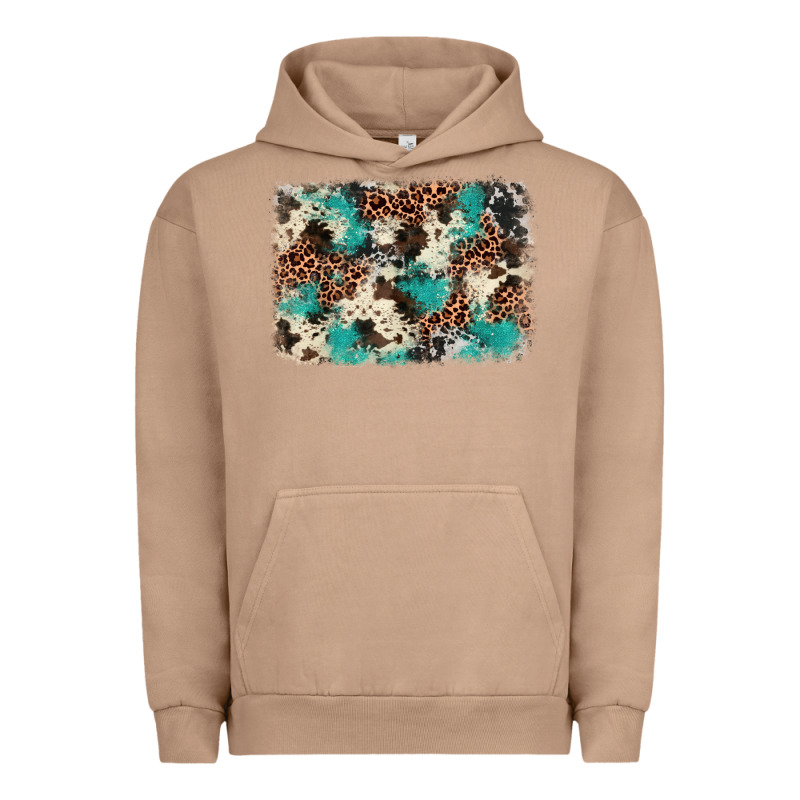 Turquoise Glitter Cowhide Background Urban Hoodie by BarkalooDesign | Teevron