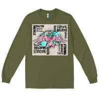 Army Green cancer ribbon with angel wings Long Sleeve Tee - CowGirlArtShop