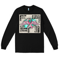 Black cancer ribbon with angel wings Long Sleeve Tee - CowGirlArtShop