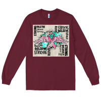 Burgundy cancer ribbon with angel wings Long Sleeve Tee - CowGirlArtShop