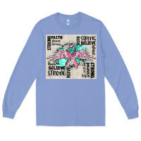 Colony Blue cancer ribbon with angel wings Long Sleeve Tee - CowGirlArtShop