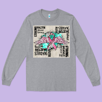 Cancer Ribbon With Angel Wings Long Sleeve Tee Designed By Cowgirlartshop