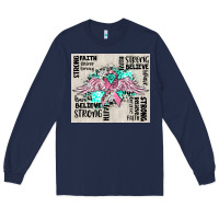 Navy cancer ribbon with angel wings Long Sleeve Tee - CowGirlArtShop