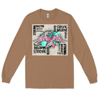 Toasted Coconut cancer ribbon with angel wings Long Sleeve Tee - CowGirlArtShop