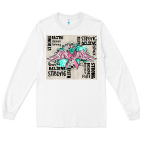 White cancer ribbon with angel wings Long Sleeve Tee - CowGirlArtShop