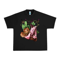 Black Cowgirl boots hat horns cactus Urban Heavy Tee - HowdyJamesFarm