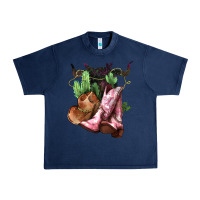 Navy Cowgirl boots hat horns cactus Urban Heavy Tee - HowdyJamesFarm