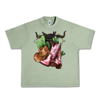Oil Green Cowgirl boots hat horns cactus Urban Heavy Tee - HowdyJamesFarm