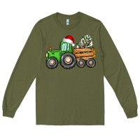 Army Green christmas tractor Long Sleeve Tee - CowGirlArtShop