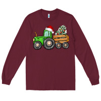Burgundy christmas tractor Long Sleeve Tee - CowGirlArtShop