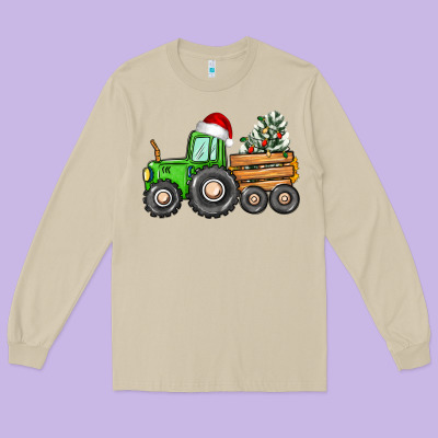 Christmas Tractor Long Sleeve Tee Designed By Cowgirlartshop