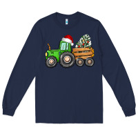 Navy christmas tractor Long Sleeve Tee - CowGirlArtShop
