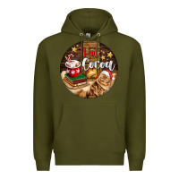 Army Green Hot Cocoa With Cat Premium Hoodie - FaDigitalArtStudio