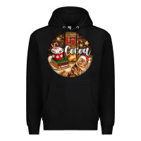 Black Hot Cocoa With Cat Premium Hoodie - FaDigitalArtStudio