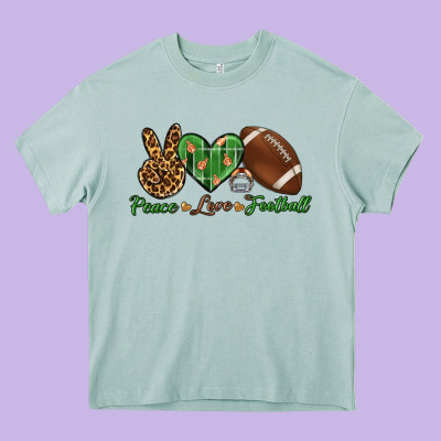 Peace Love Football Heavy Core Tee Designed By Bundleandbundleshop