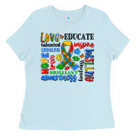 Baby Blue autism awareness typography Ladies Tee - Artiststas