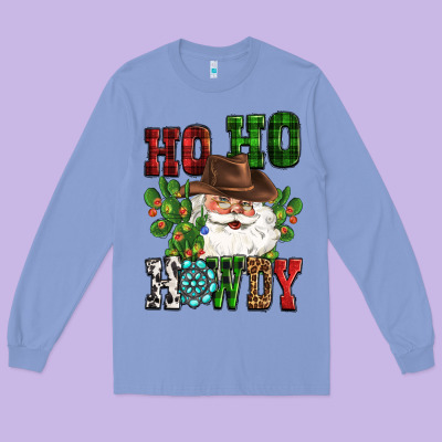 Ho Ho Howdy Santa Long Sleeve Tee Designed By Cowgirlartshop