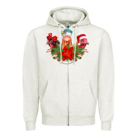 Oatmeal Heather Chickens Christmas Zipper Hoodie - CowhideDigitalArt