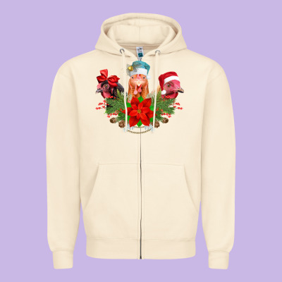 Chickens Christmas Zipper Hoodie Designed By Cowhidedigitalart