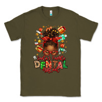 Army Green Santa's Favorite Dental Assistant Afro Messy Bun Classic Tee - texasbilliewilder