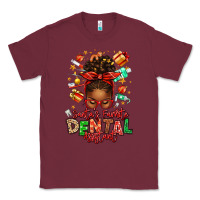Burgundy Santa's Favorite Dental Assistant Afro Messy Bun Classic Tee - texasbilliewilder