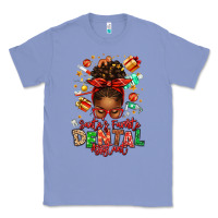 Colony Blue Santa's Favorite Dental Assistant Afro Messy Bun Classic Tee - texasbilliewilder