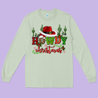 Howdy Christmas Cowboy Hat Long Sleeve Tee Designed By Cowgirlartshop