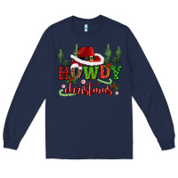 Navy howdy christmas cowboy hat Long Sleeve Tee - CowGirlArtShop
