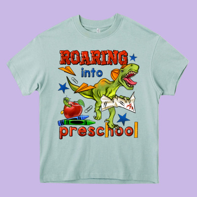 Roaring Into Preschool Heavy Core Tee Designed By Bundleandbundleshop