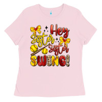 Bubblegum Pink hey sister sister swing softball Ladies Tee - Artiststas