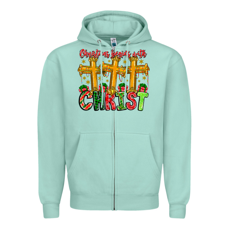 Christmas Begins With Christ Zipper Hoodie by CowhideDigitalArt | Teevron
