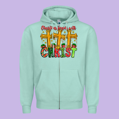 Christmas Begins With Christ Zipper Hoodie Designed By Cowhidedigitalart
