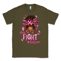 Army Green pray fight believe breast cancer afro messy Classic Tee - texasbilliewilder