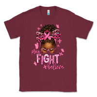 Burgundy pray fight believe breast cancer afro messy Classic Tee - texasbilliewilder