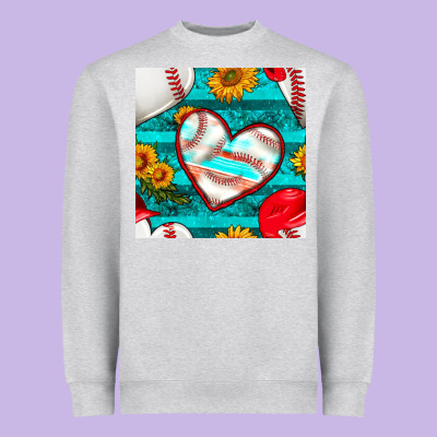 Baseball Hearts And Sunflowers With Turquoise Gemstone Seamless Patter Heavyweight Sweatshirt Designed By Bundleandbundleshop