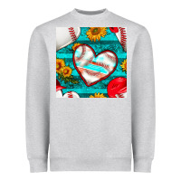 Heather Grey baseball hearts and sunflowers with turquoise gemstone seamless patter Heavyweight Sweatshirt - BundleAndBundleShop