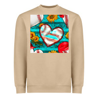Mushroom baseball hearts and sunflowers with turquoise gemstone seamless patter Heavyweight Sweatshirt - BundleAndBundleShop