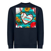 Navy baseball hearts and sunflowers with turquoise gemstone seamless patter Heavyweight Sweatshirt - BundleAndBundleShop