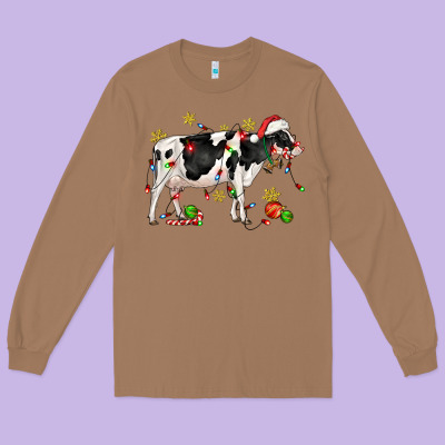 Christmas Holstein Cow Long Sleeve Tee Designed By Cowgirlartshop