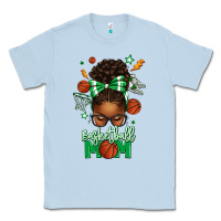 Dusty Blue Basketball Mom Afro Messy Bun Classic Tee - texasbilliewilder