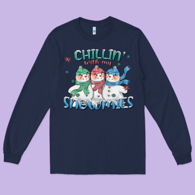 Chillin With My Snowmies Long Sleeve Tee Designed By Cowgirlartshop