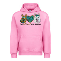 Fuchsia Pink peace love white Sepherd Urban Hoodie - BarkalooDesign