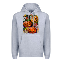 Heather Grey Halloween Pumpkins Premium Hoodie - BundleAndBundleShop