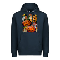Navy Halloween Pumpkins Premium Hoodie - BundleAndBundleShop