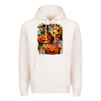 Pale Pink Halloween Pumpkins Premium Hoodie - BundleAndBundleShop