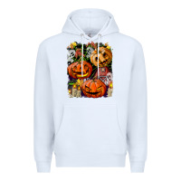 White Halloween Pumpkins Premium Hoodie - BundleAndBundleShop
