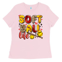 Bubblegum Pink softball life Ladies Tee - Artiststas