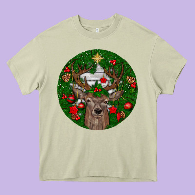Deer Christmas Heavy Core Tee Designed By Bundleandbundleshop